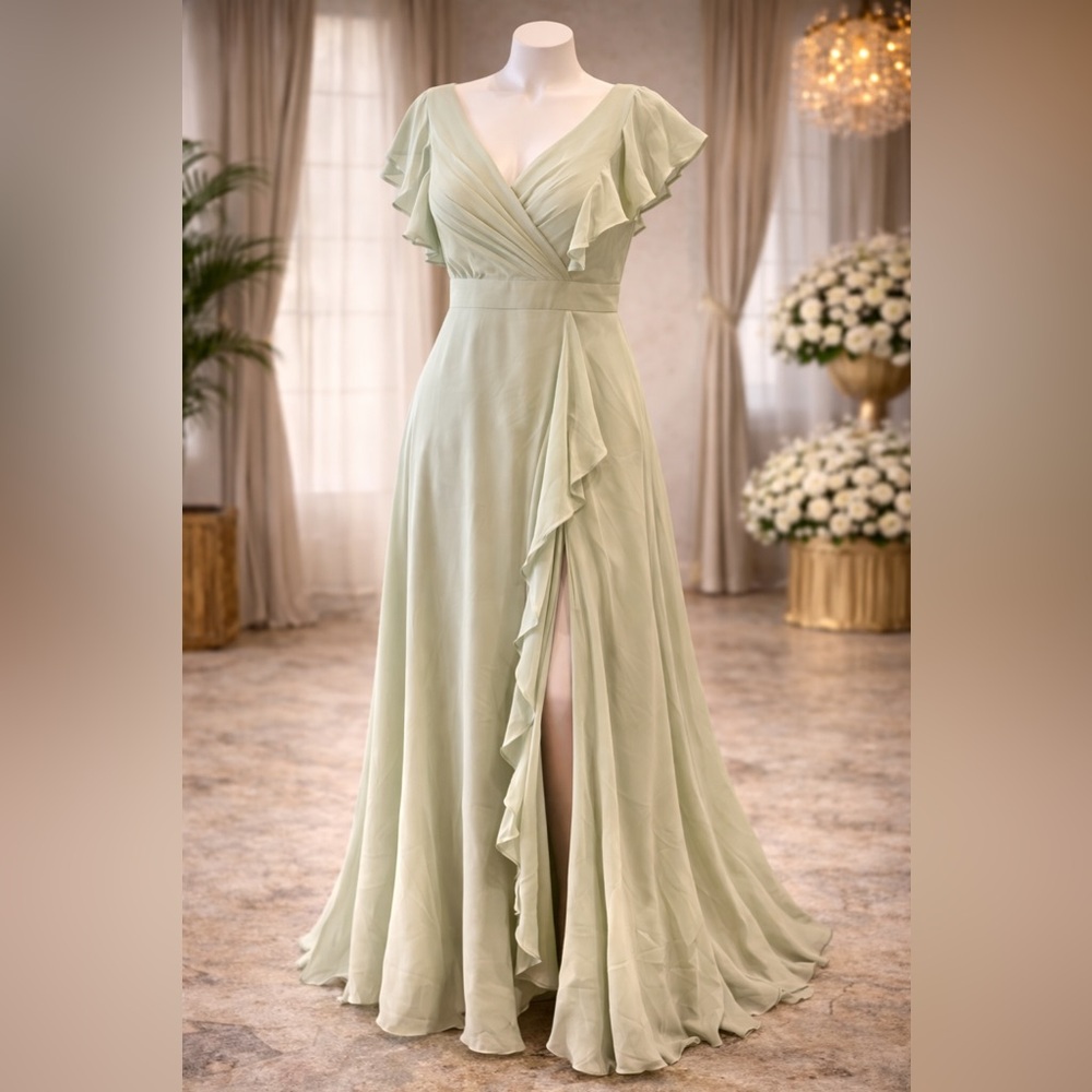 NWT Sage Green Chiffon Formal Gown Size 14 Mother Bride Wedding Evening